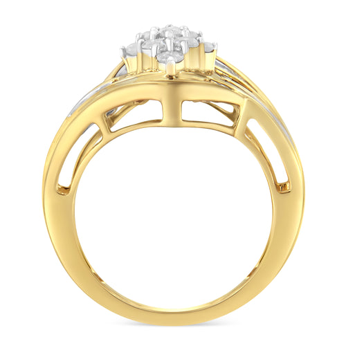 10K Yellow Gold over .925 Sterling Silver Diamond Bypass Cluster Ring (1 Cttw, I-J Color, I2-I3 Clarity) - Size 6-3/4