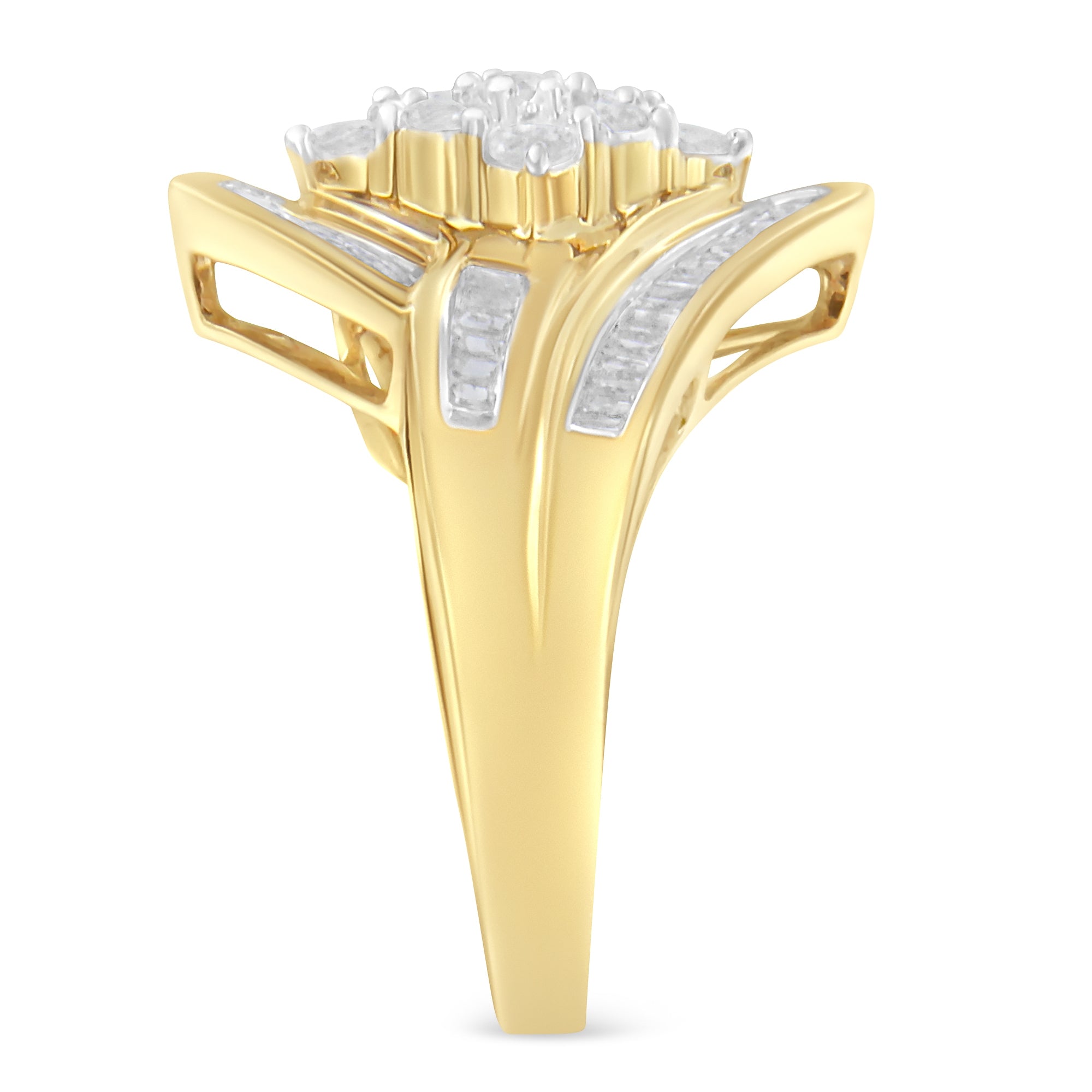 10K Yellow Gold over .925 Sterling Silver Diamond Bypass Cluster Ring (1 Cttw, I-J Color, I2-I3 Clarity) - Size 6-3/4