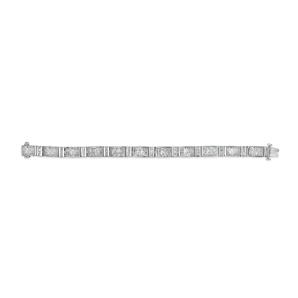 14K White Gold 7.0 Cttw Princess Cut Diamond 7" Alternating Vertical and Horizontal Rectangular Link Tennis Bracelet (H-I Color, SI2-I1 Clarity)