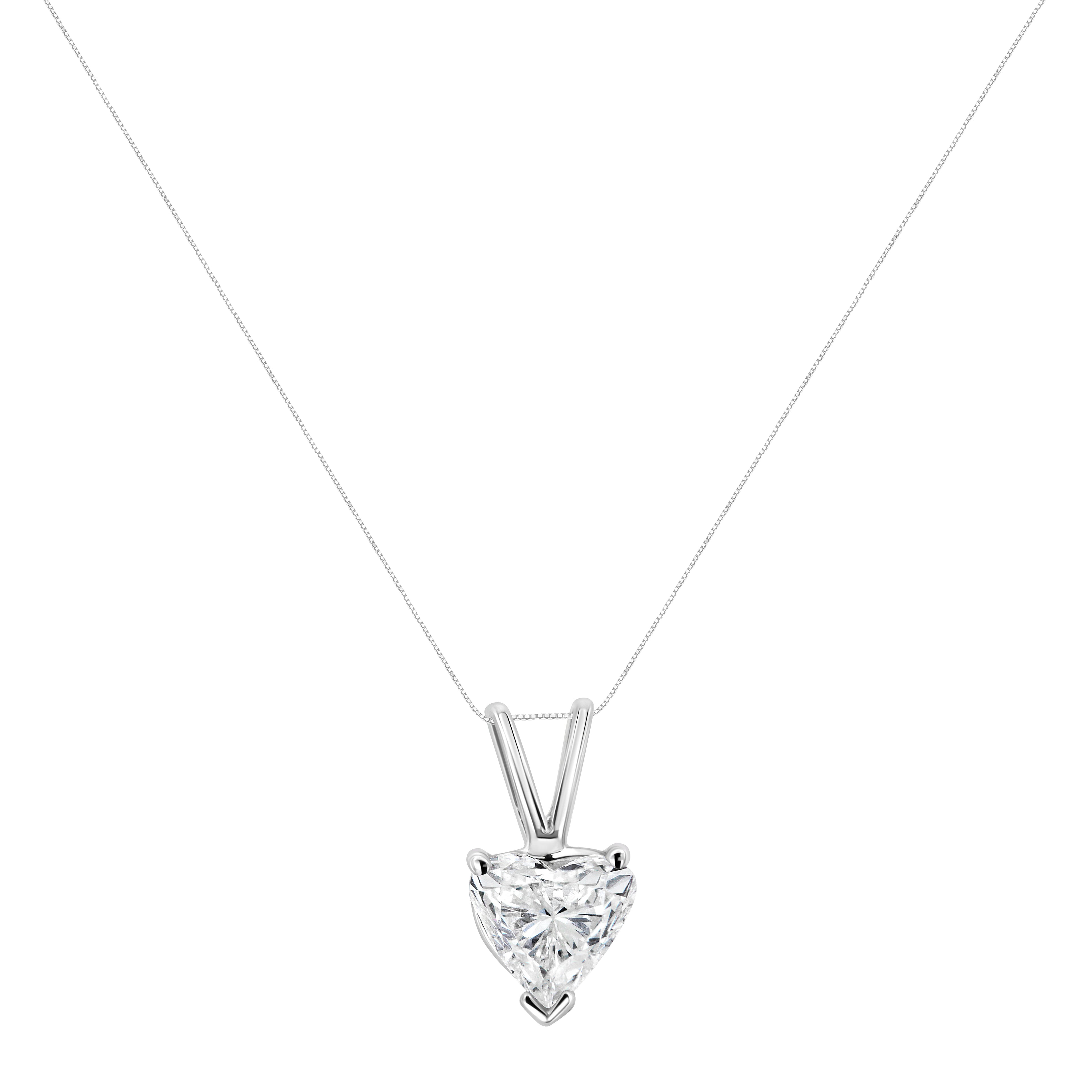 14K White Gold 3/8 Cttw Heart-Shaped Diamond Classic Solitaire 18" Pendant Necklace (H-I Color, VS2-SI1 Clarity)