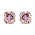 18K Rose Gold 3/8 Cttw Diamond and 11x11mm Clover-Cut Purple Amethyst Gemstone Clover Halo Stud Earrings (G-H Color, SI1-SI2 Clarity)