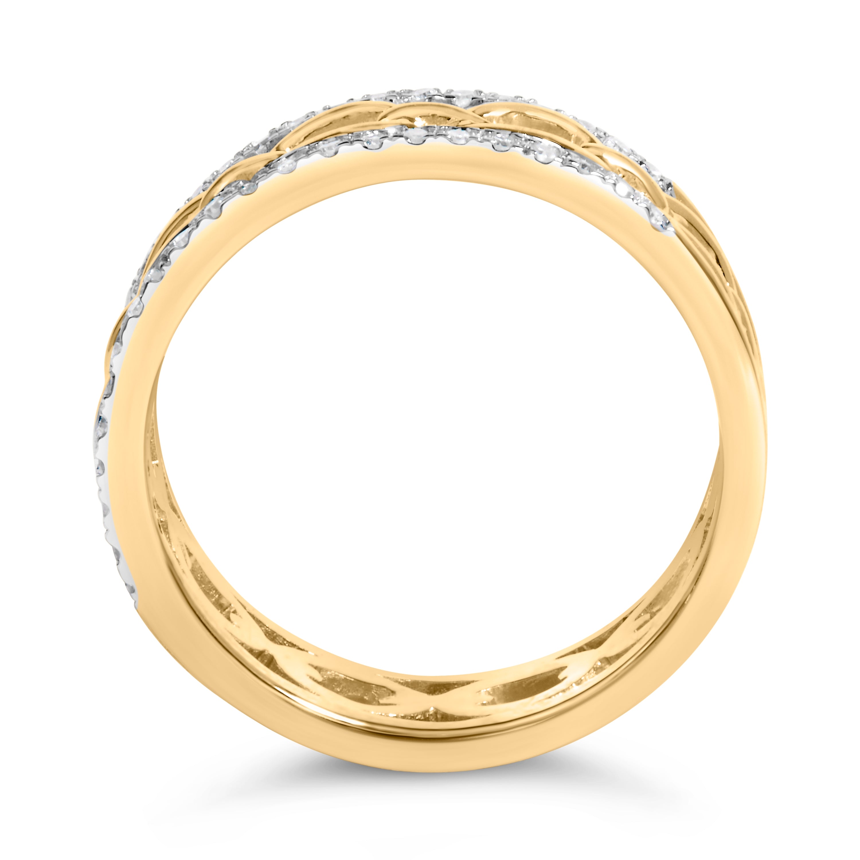 10K Yellow Gold 1/5 Cttw Diamond Two Row Cuban Link Ring (I-J Color, I2-I3 Clarity) - Size 9