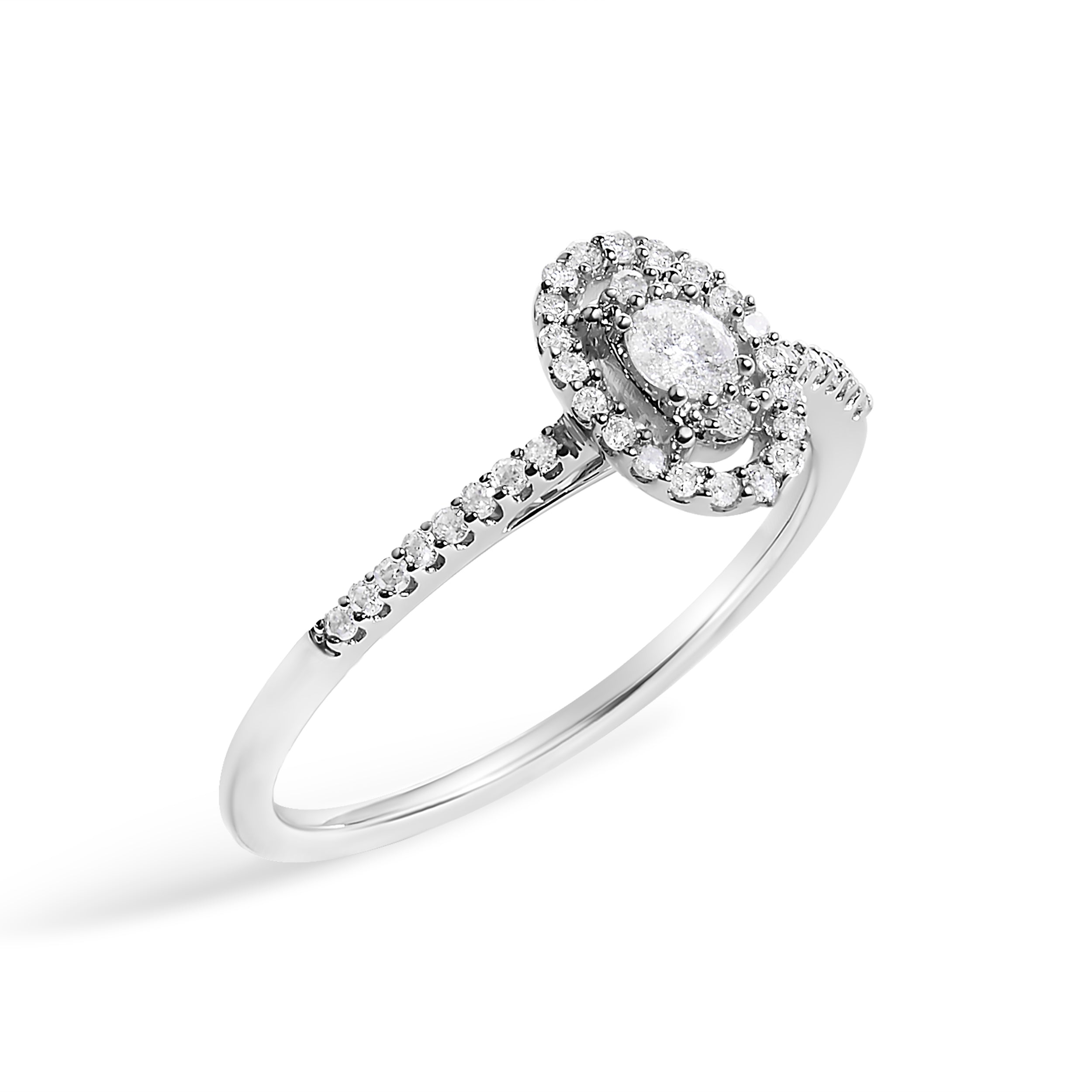 14K White Gold 1/5 Cttw Diamond Oval Shape With Halo Engagement Ring (H-I Color, I1-I2 Clarity) - Size 7.5