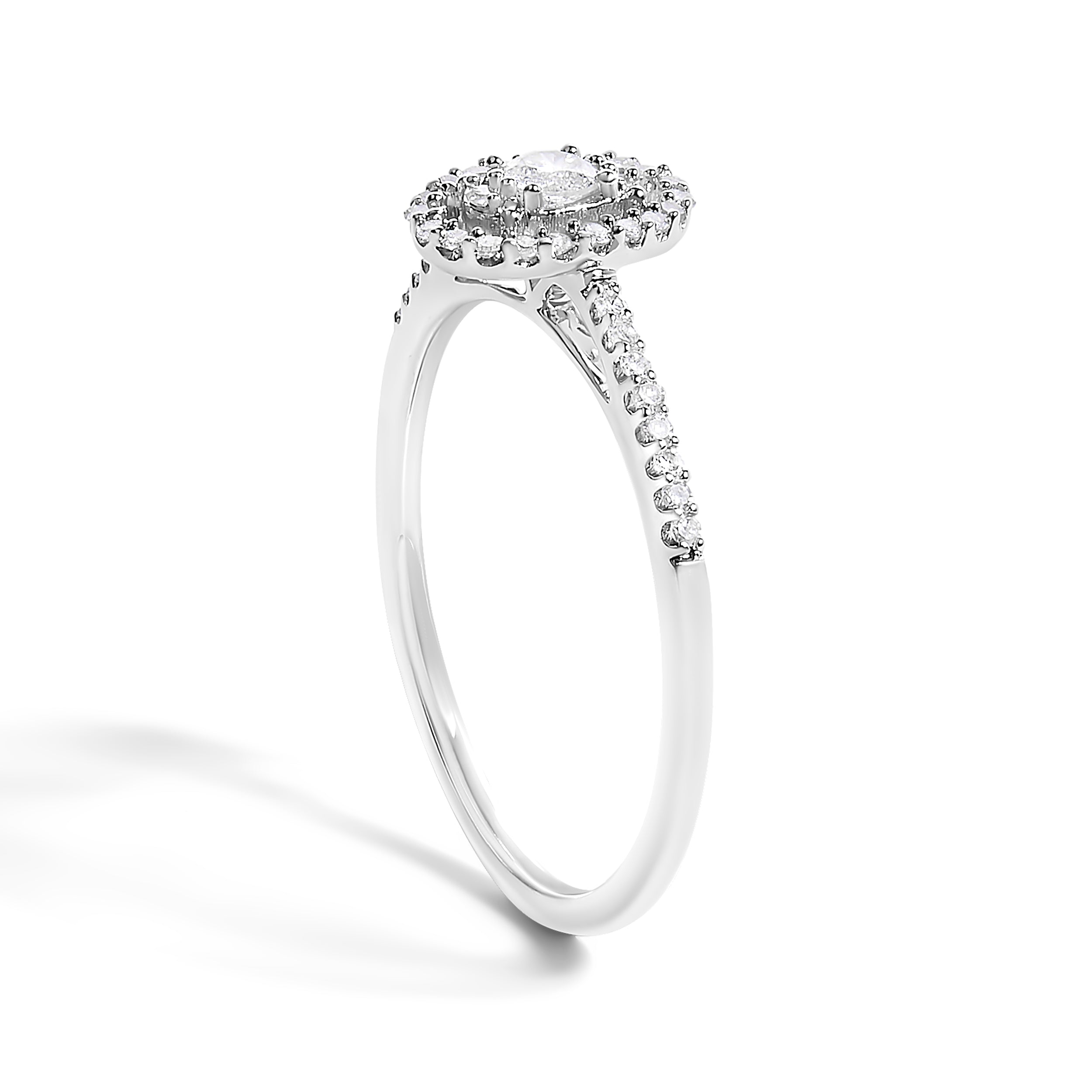 14K White Gold 1/5 Cttw Diamond Oval Shape With Halo Engagement Ring (H-I Color, I1-I2 Clarity) - Size 7.5