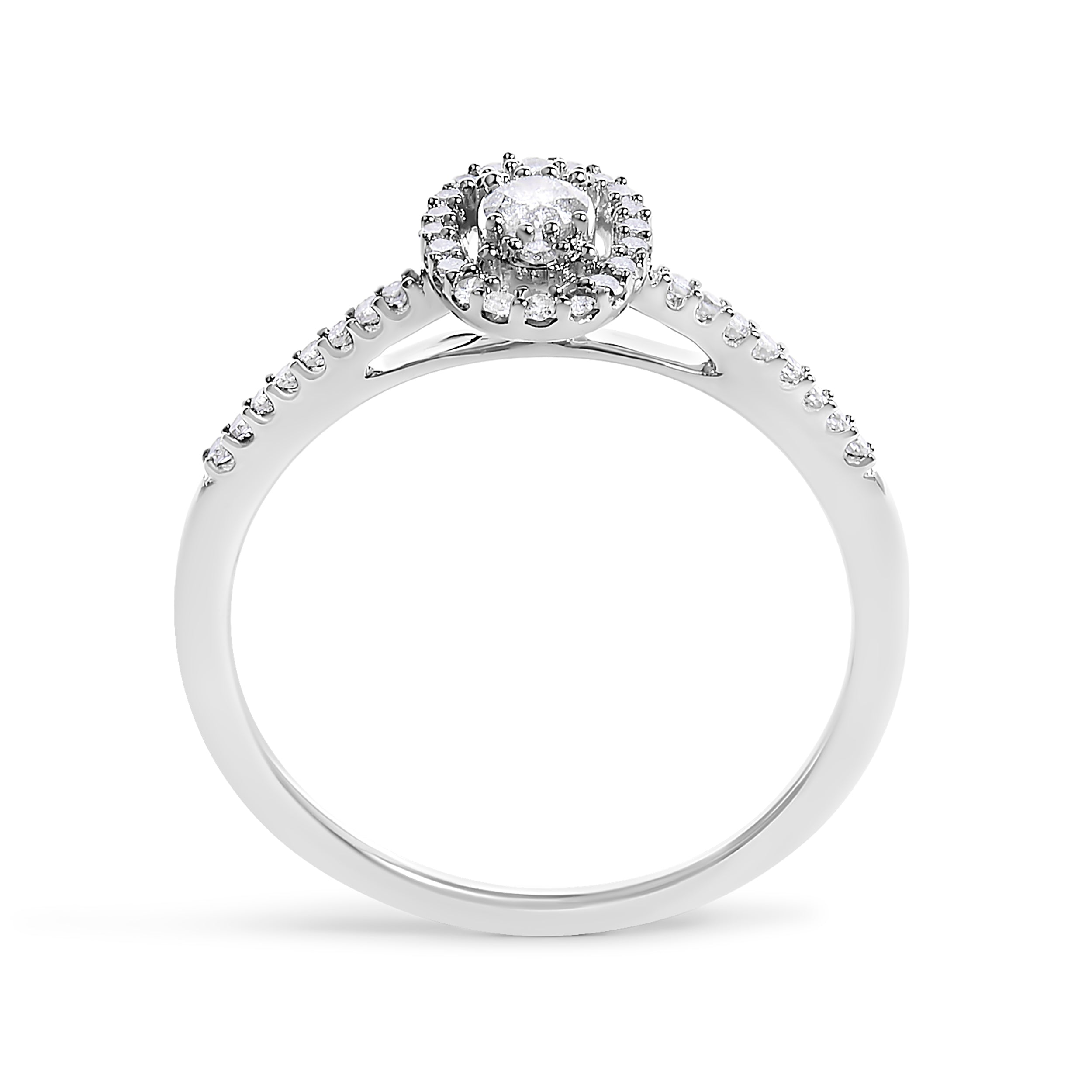 14K White Gold 1/5 Cttw Diamond Oval Shape With Halo Engagement Ring (H-I Color, I1-I2 Clarity) - Size 7.5