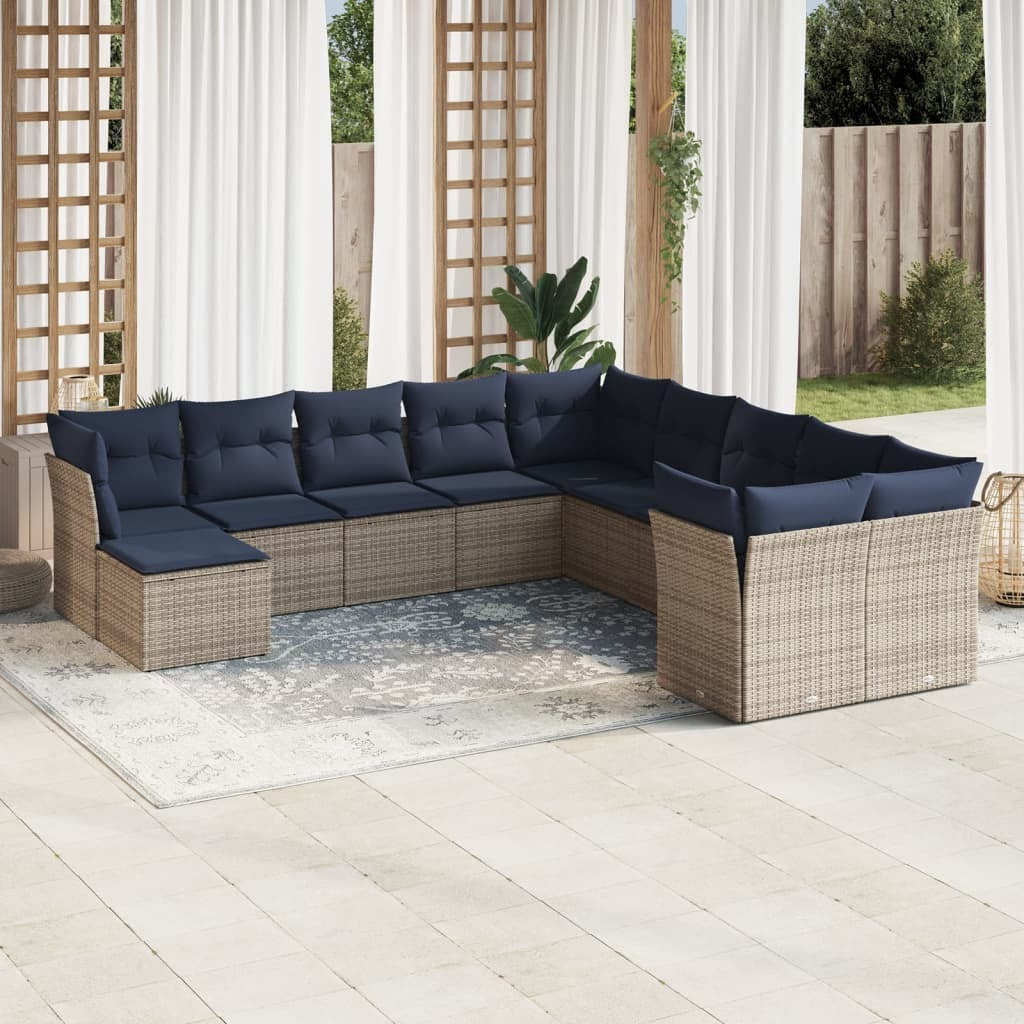 11 Piece Patio Sofa Set with Cushions Gray Poly Rattan