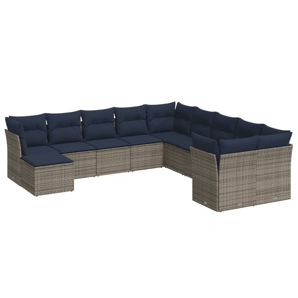 11 Piece Patio Sofa Set with Cushions Gray Poly Rattan