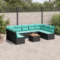 10 Piece Patio Sofa Set with Cushions Black Poly Rattan