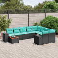 10 Piece Garden Sofa Set with Cushions Black Poly Rattan