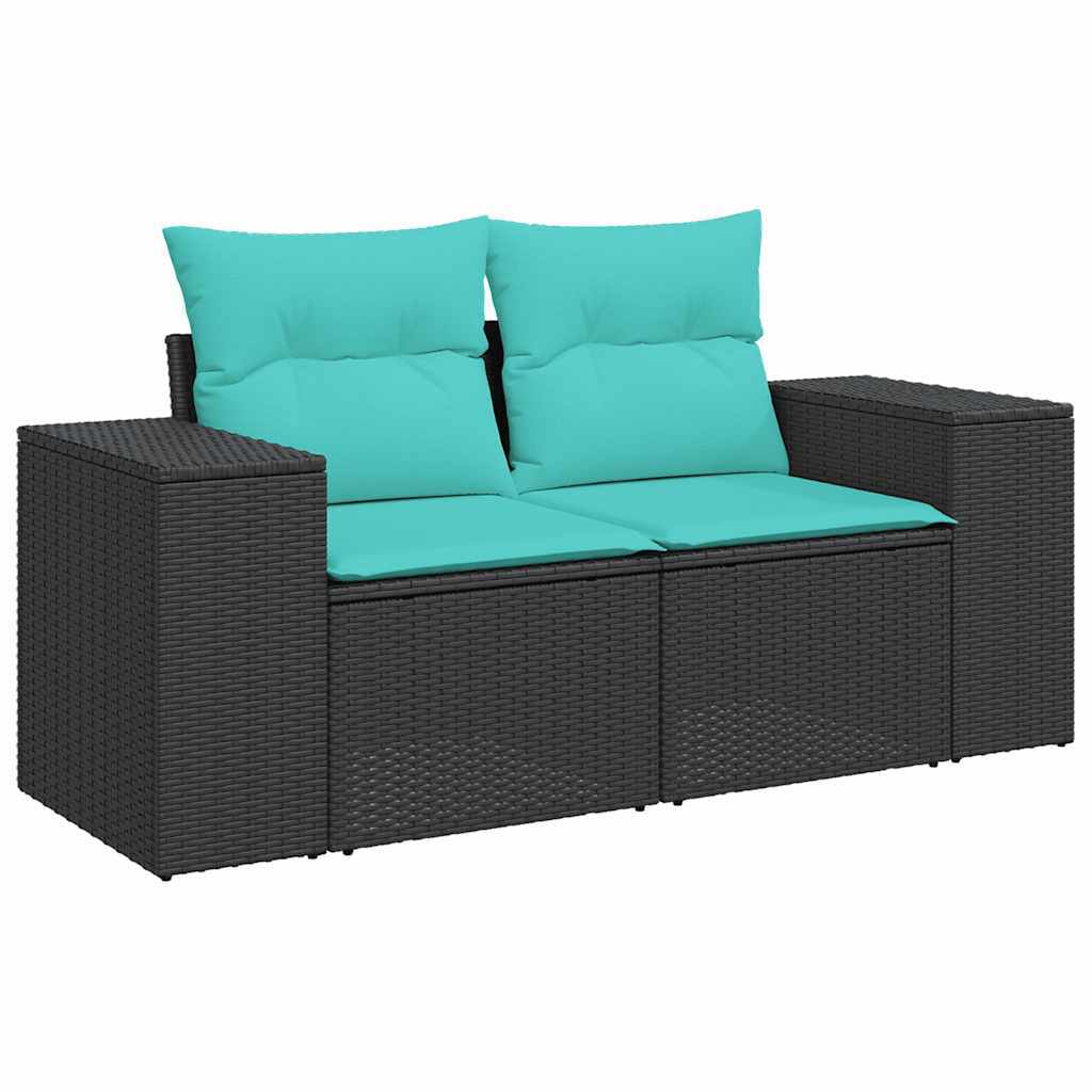 10 Piece Garden Sofa Set with Cushions Black Poly Rattan