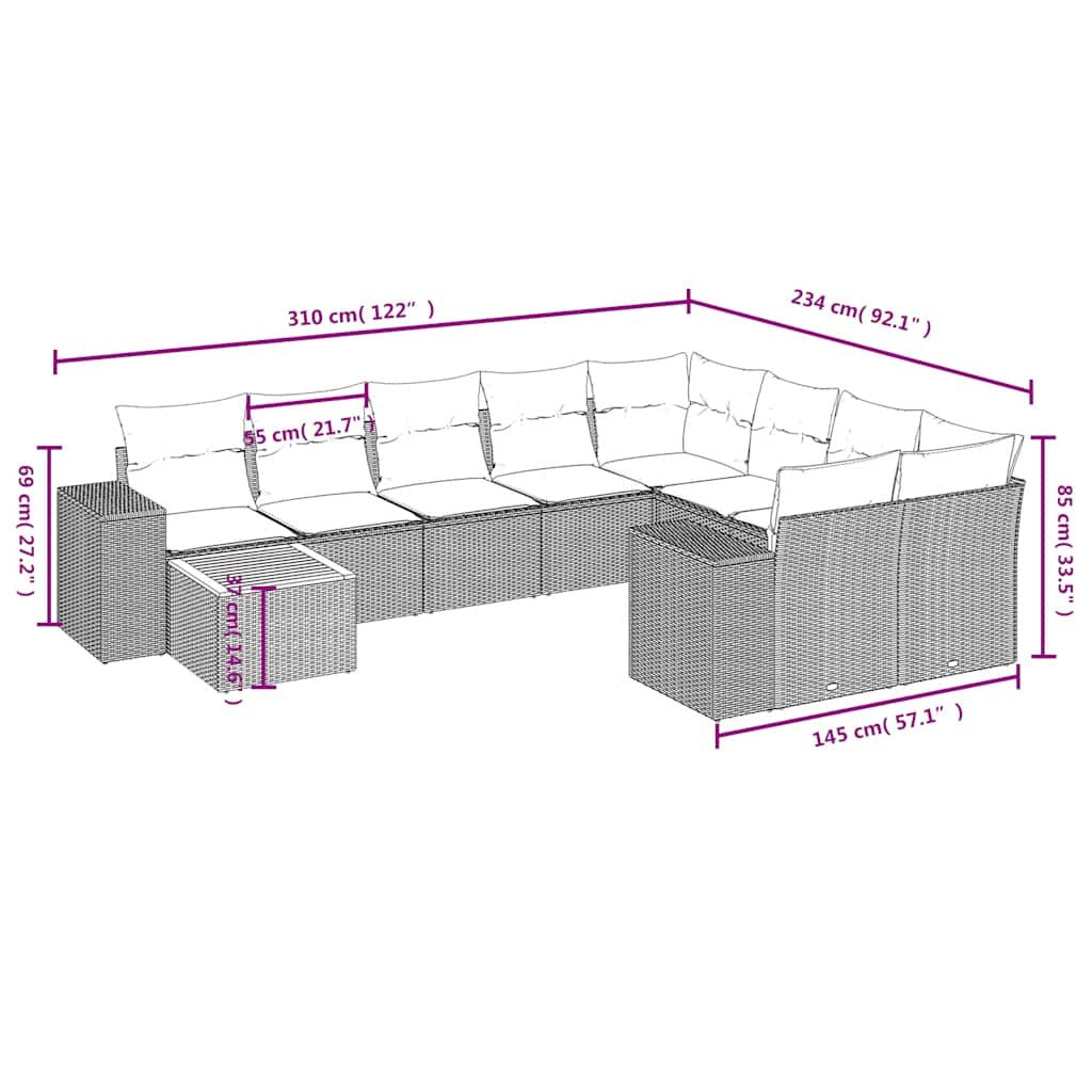 10 Piece Garden Sofa Set with Cushions Black Poly Rattan