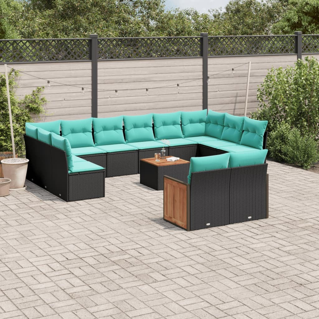 13 Piece Garden Sofa Set with Cushions Black Poly Rattan