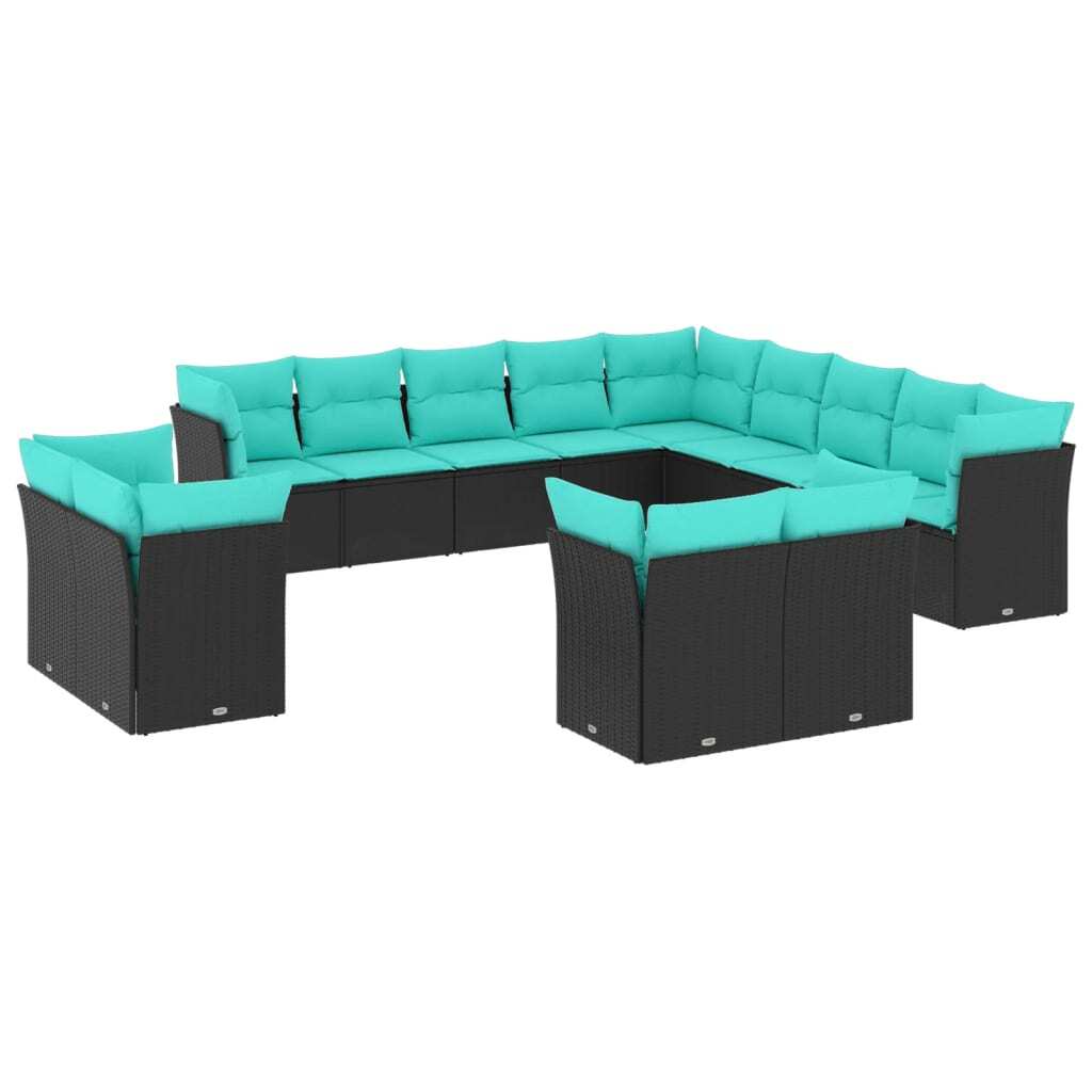 13 Piece Patio Sofa Set with Cushions Black Poly Rattan