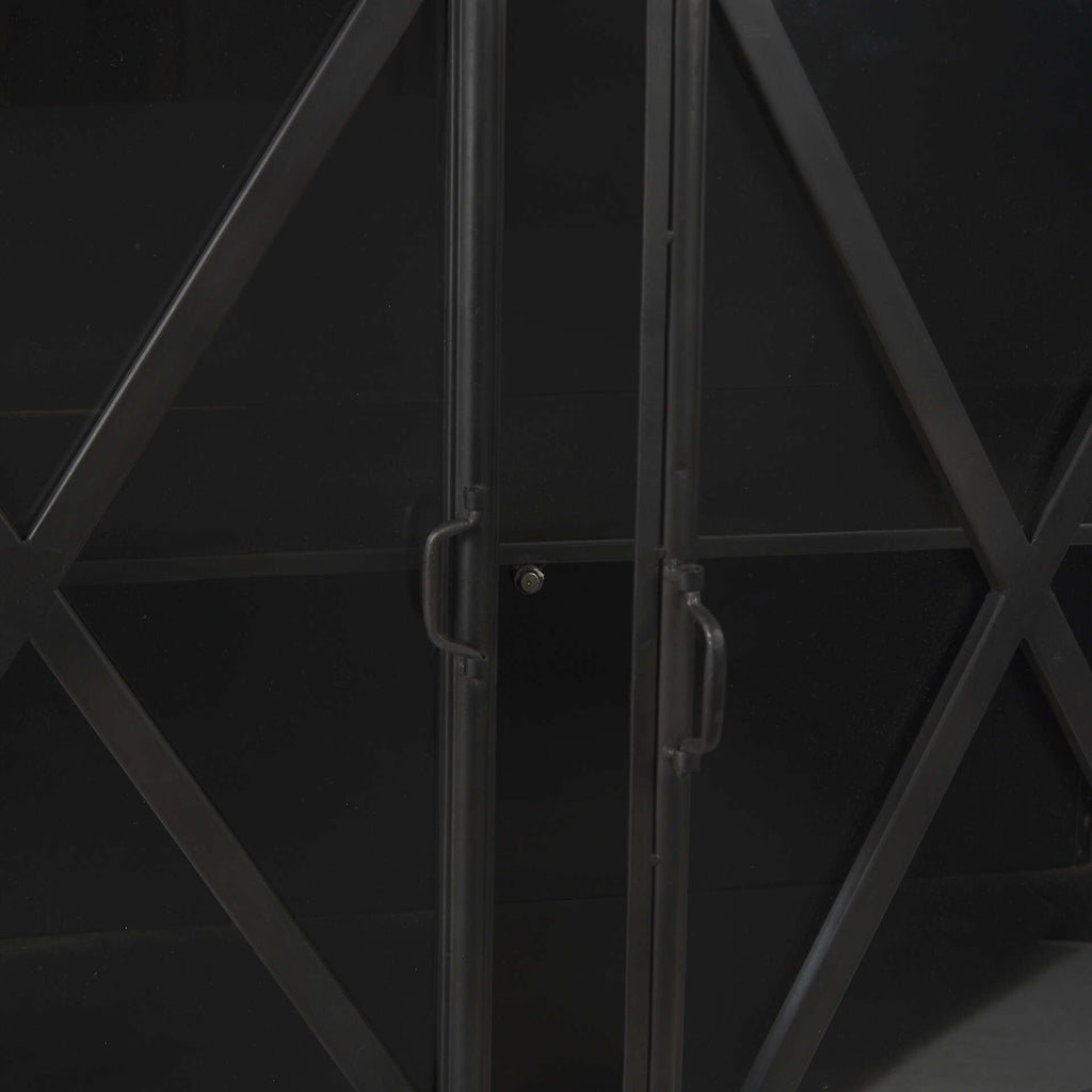 16" Black Iron Sideboard with Four Glass Doors