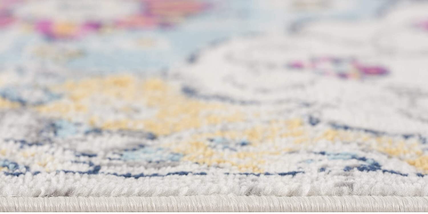 4' X 6' Blue and Ivory Floral Area Rug