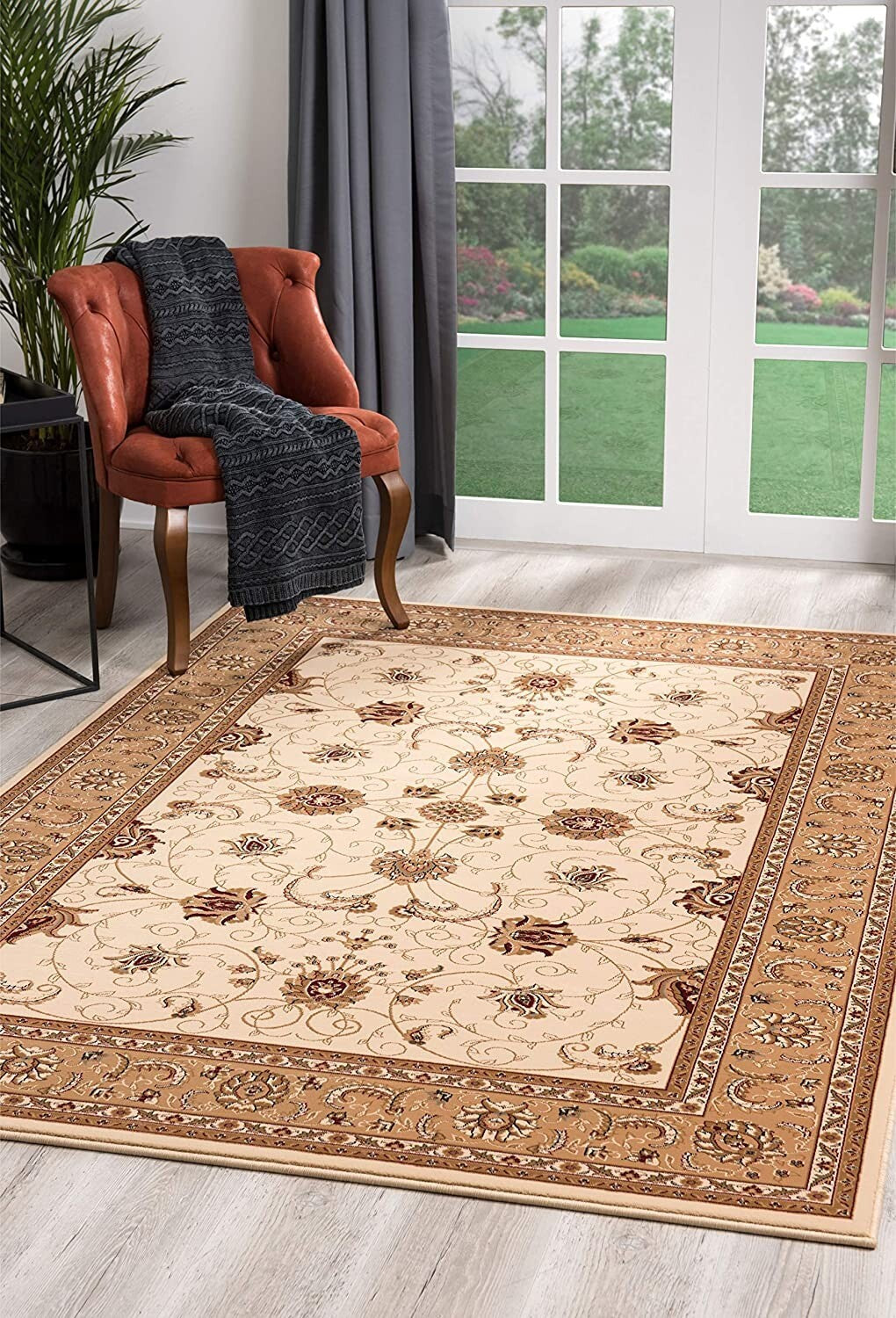20' Runner Beige and Ivory Oriental Power Loom Runner Rug