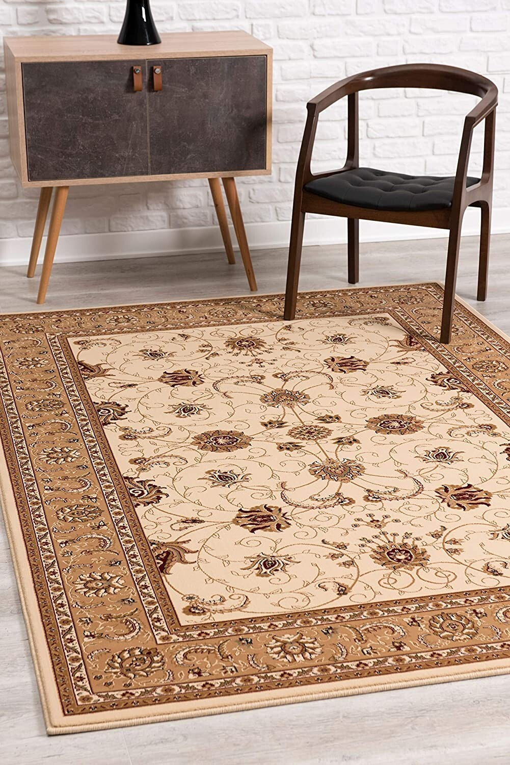 20' Runner Beige and Ivory Oriental Power Loom Runner Rug