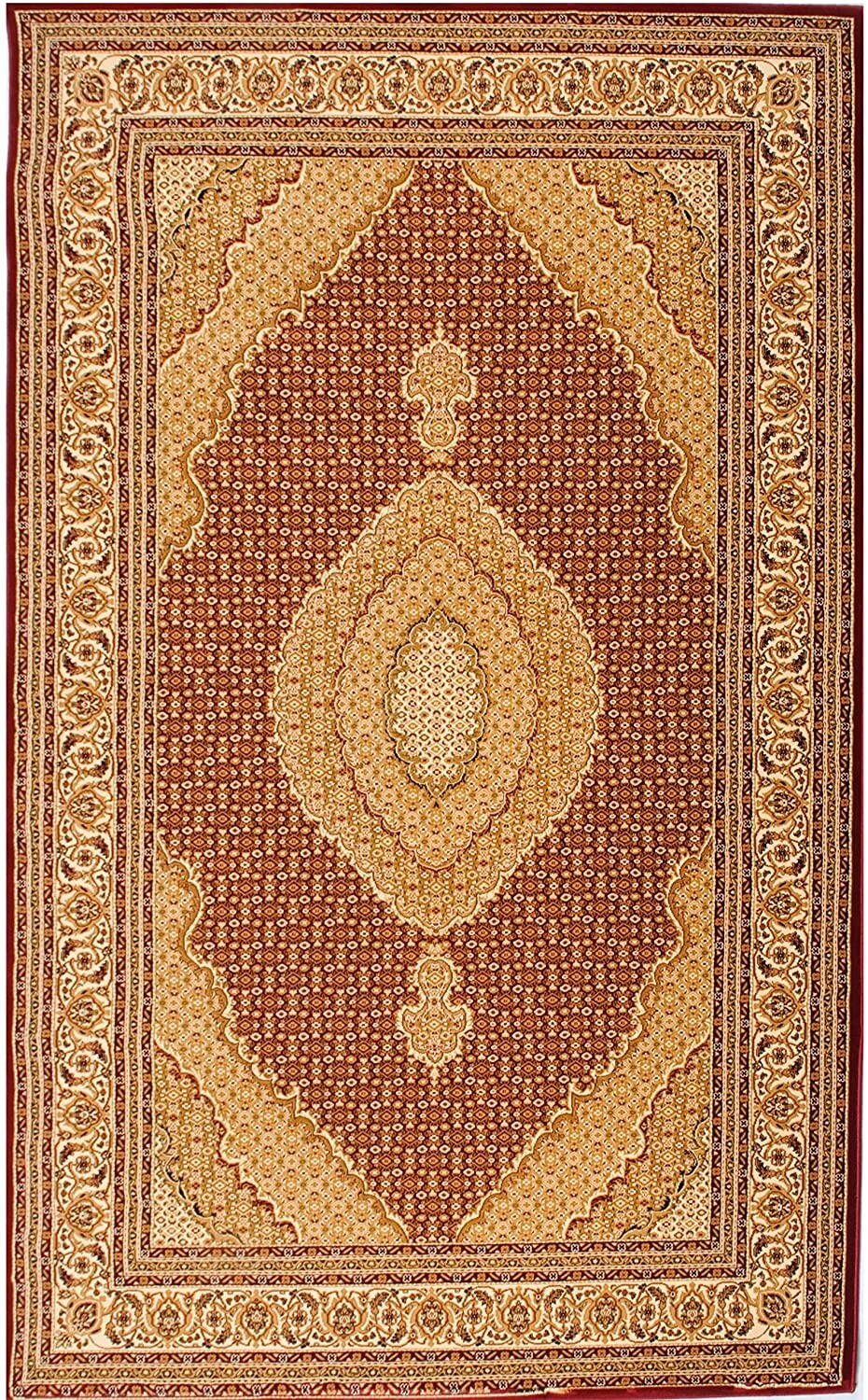 4' X 6' Red and Beige Oriental Power Loom Area Rug