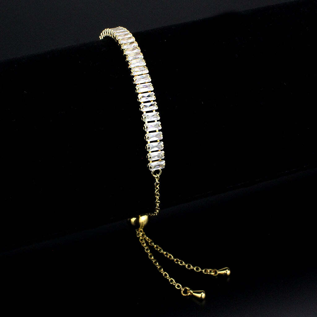 3W1674 - Gold Brass Bracelet with AAA Grade CZ in Clear