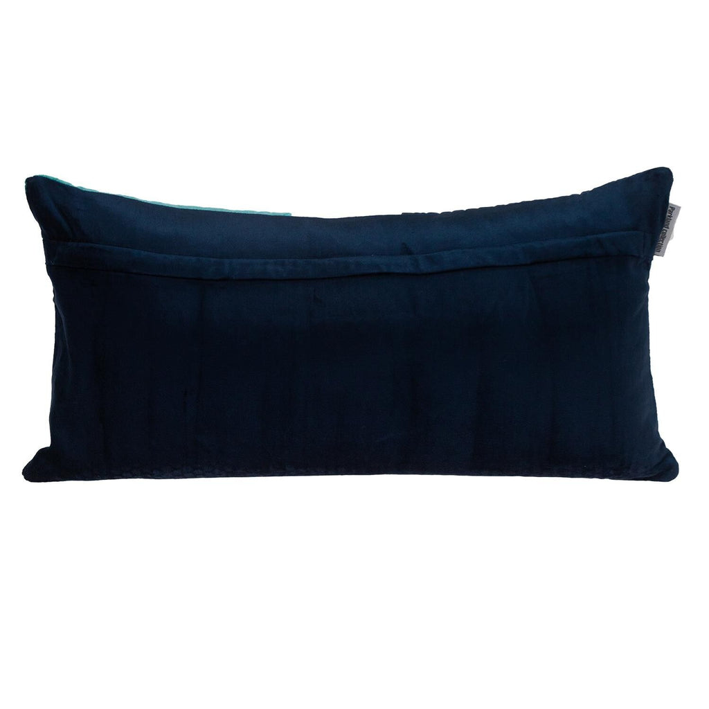 12" X 24" Navy Blue Striped Velvet Throw Pillow