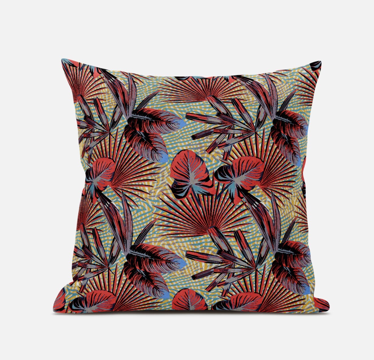 20" Red Yellow Tropical Suede Throw Pillow