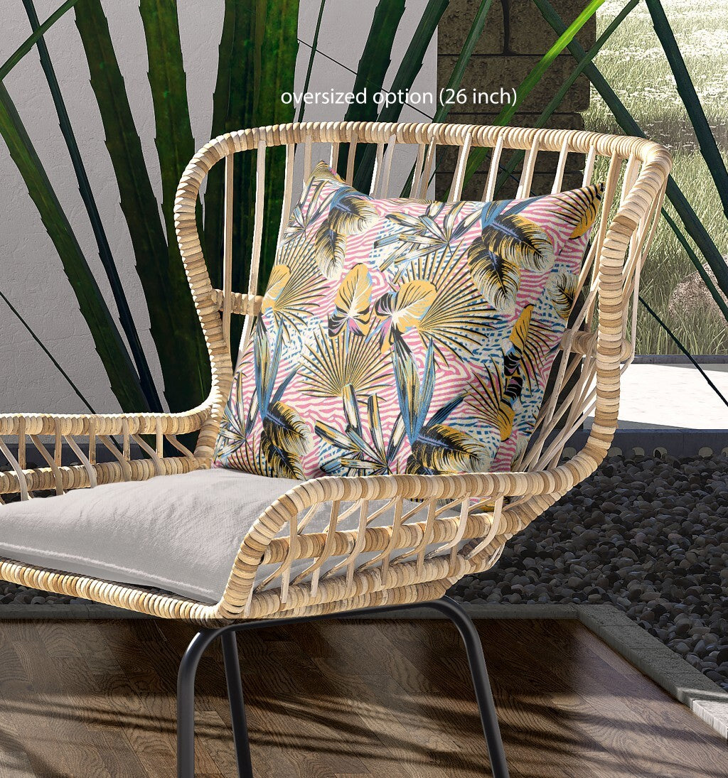 20" Red Yellow Tropical Suede Throw Pillow