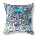 16" Blue Aqua Flower Bloom Suede Throw Pillow
