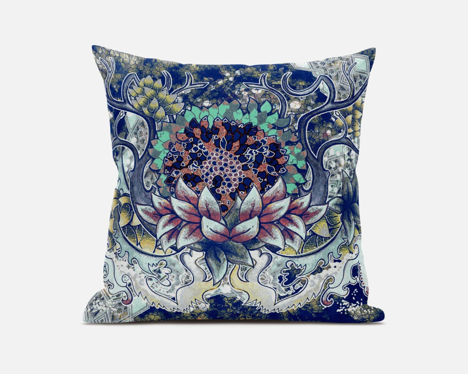 16" Blue Aqua Flower Bloom Suede Throw Pillow