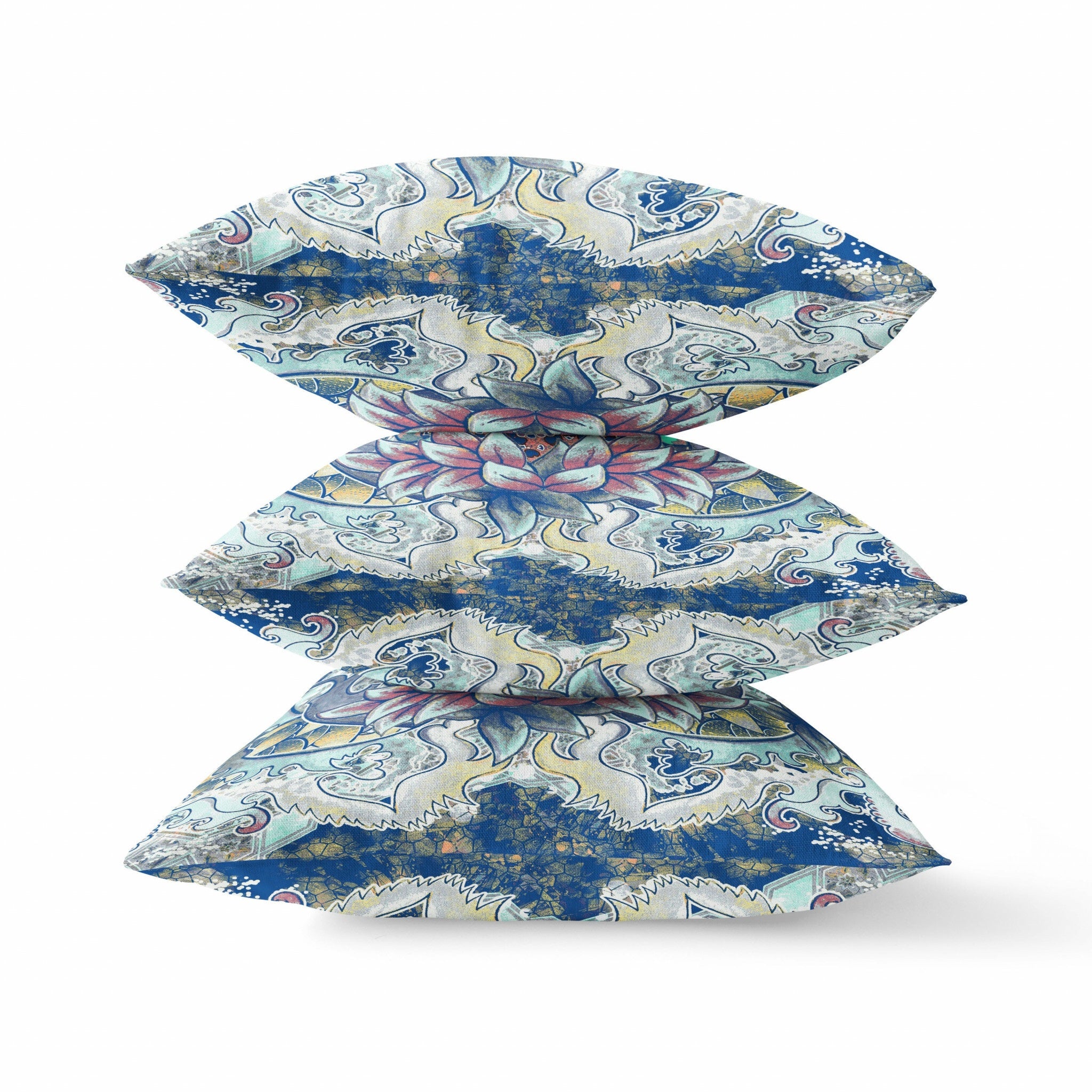 16" Blue Aqua Flower Bloom Suede Throw Pillow