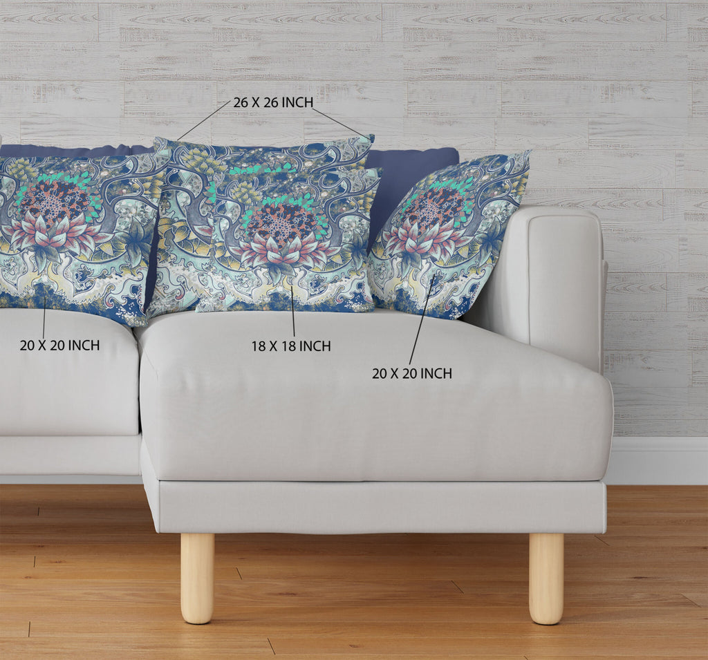 16" Blue Aqua Flower Bloom Suede Throw Pillow