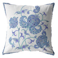 18" Blue White Wildflower Indoor Outdoor Throw Pillow