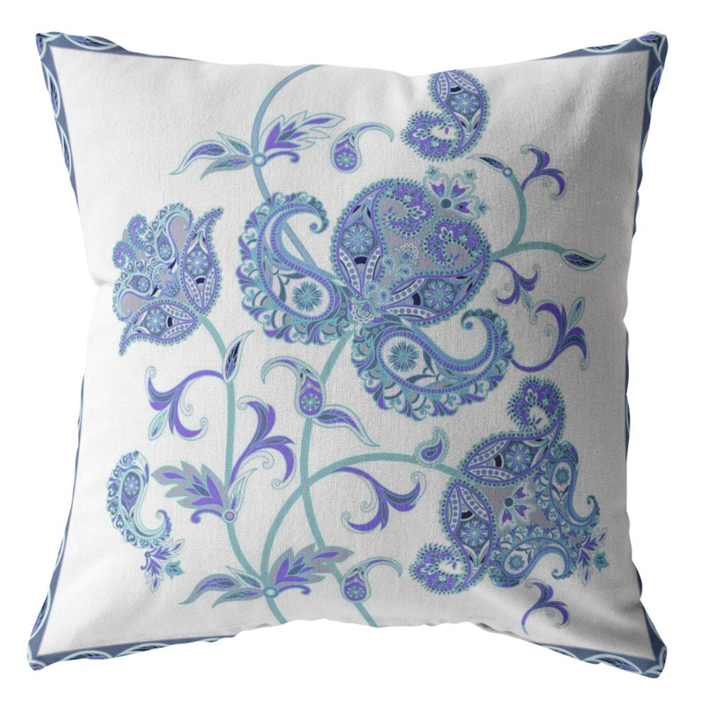 18" Blue White Wildflower Indoor Outdoor Throw Pillow