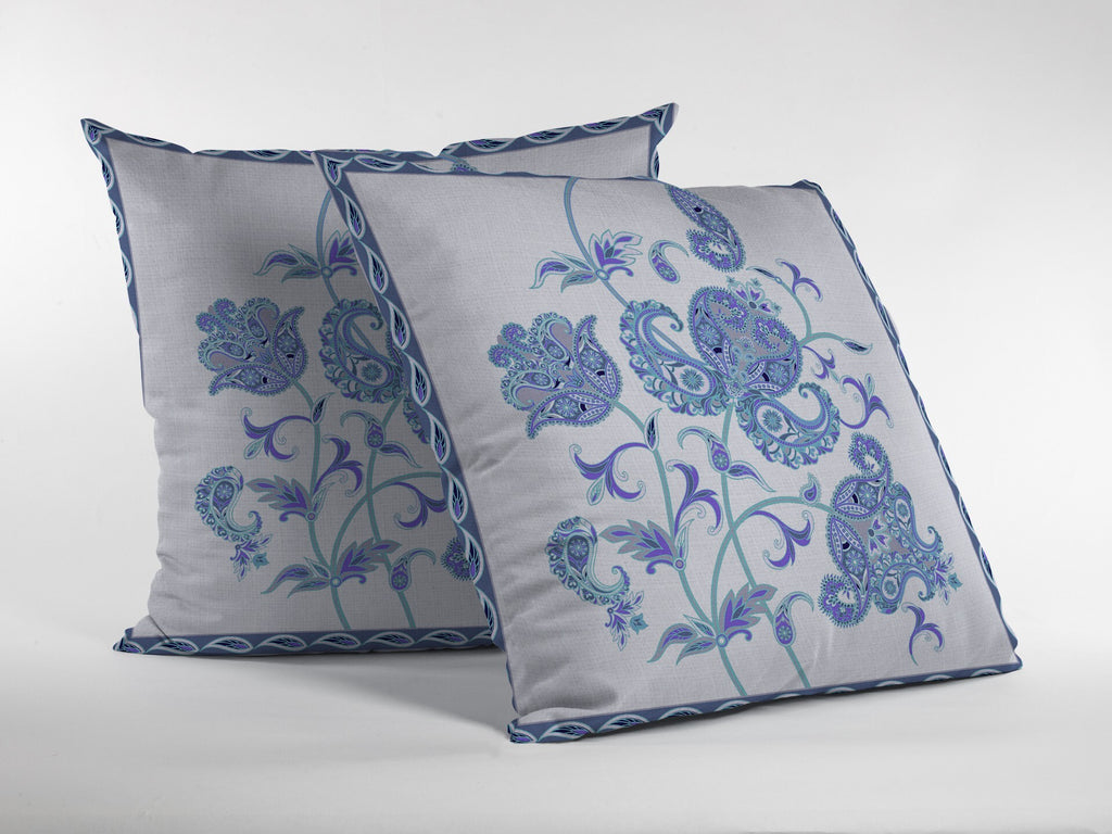 18" Blue White Wildflower Indoor Outdoor Throw Pillow
