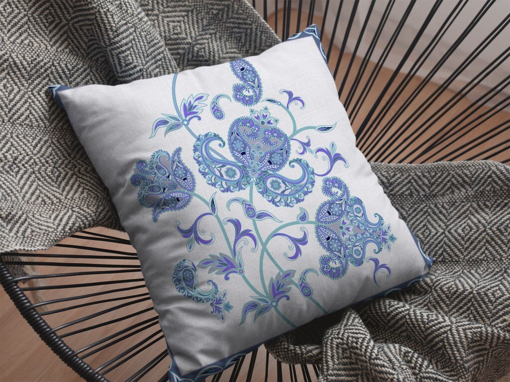 18" Blue White Wildflower Indoor Outdoor Throw Pillow