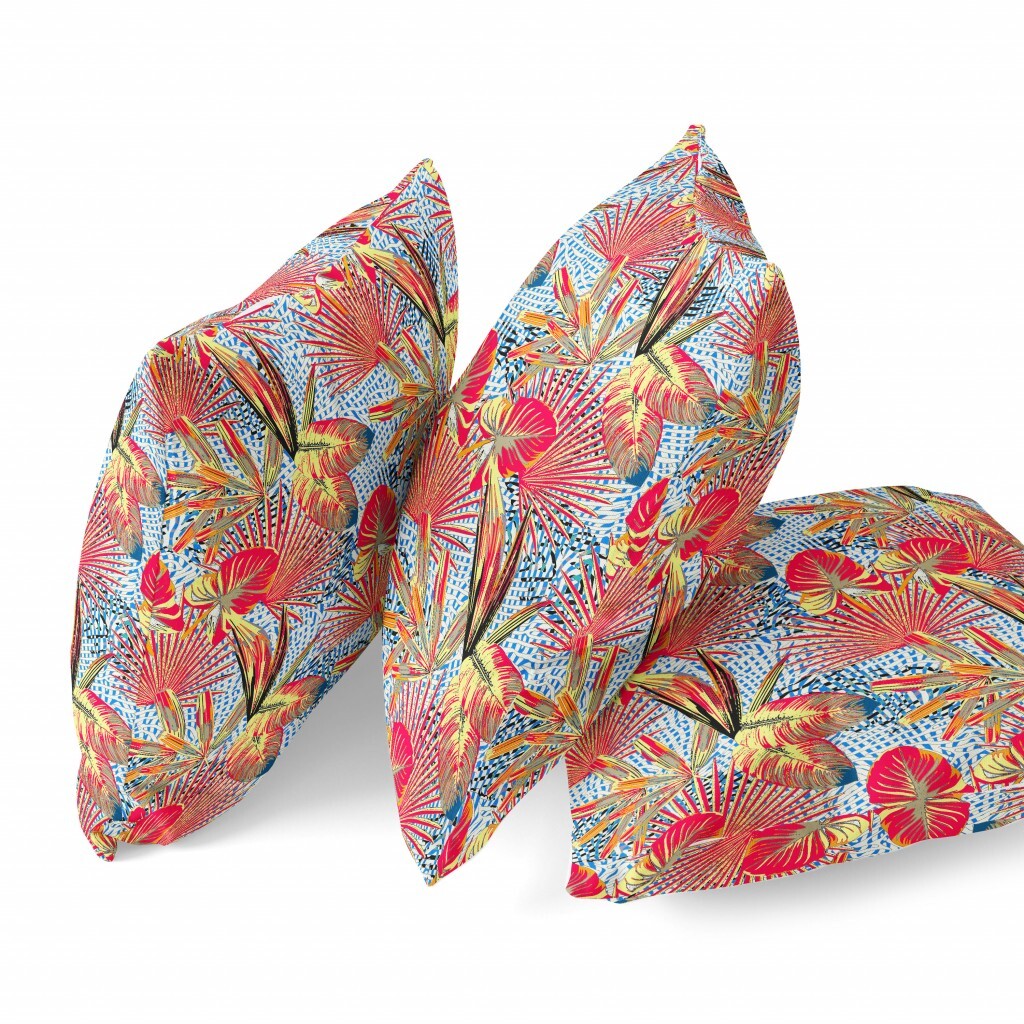 16" Crimson Yellow Tropical Indoor Outdoor Throw Pillow