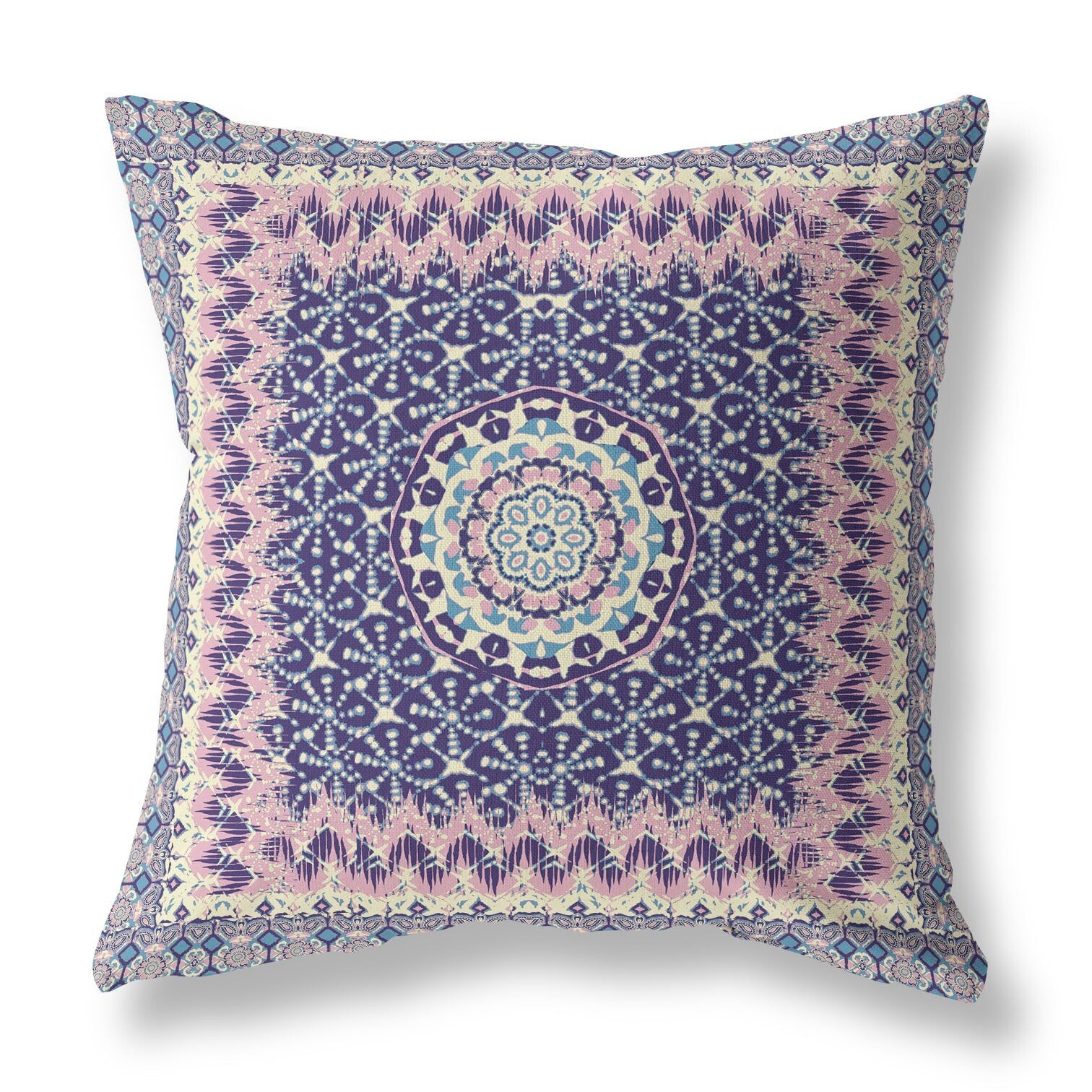 20" Pink Indigo Holy Floral Indoor Outdoor Throw Pillow