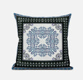 20" X 20" Black Ivory Blue Geometric Blown Seam Suede Throw Pillow