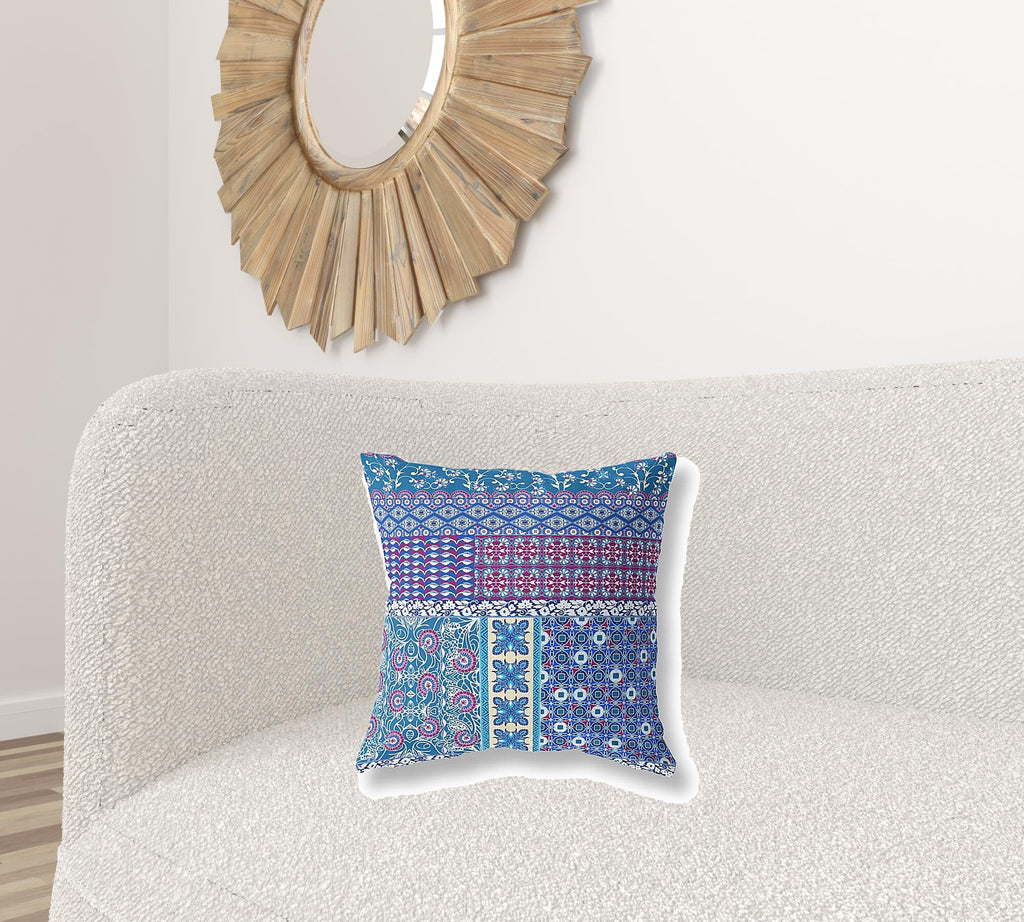 18" X 18" Navy Blue Zippered Patchwork Indoor Outdoor Throw Pillow Cover & Insert