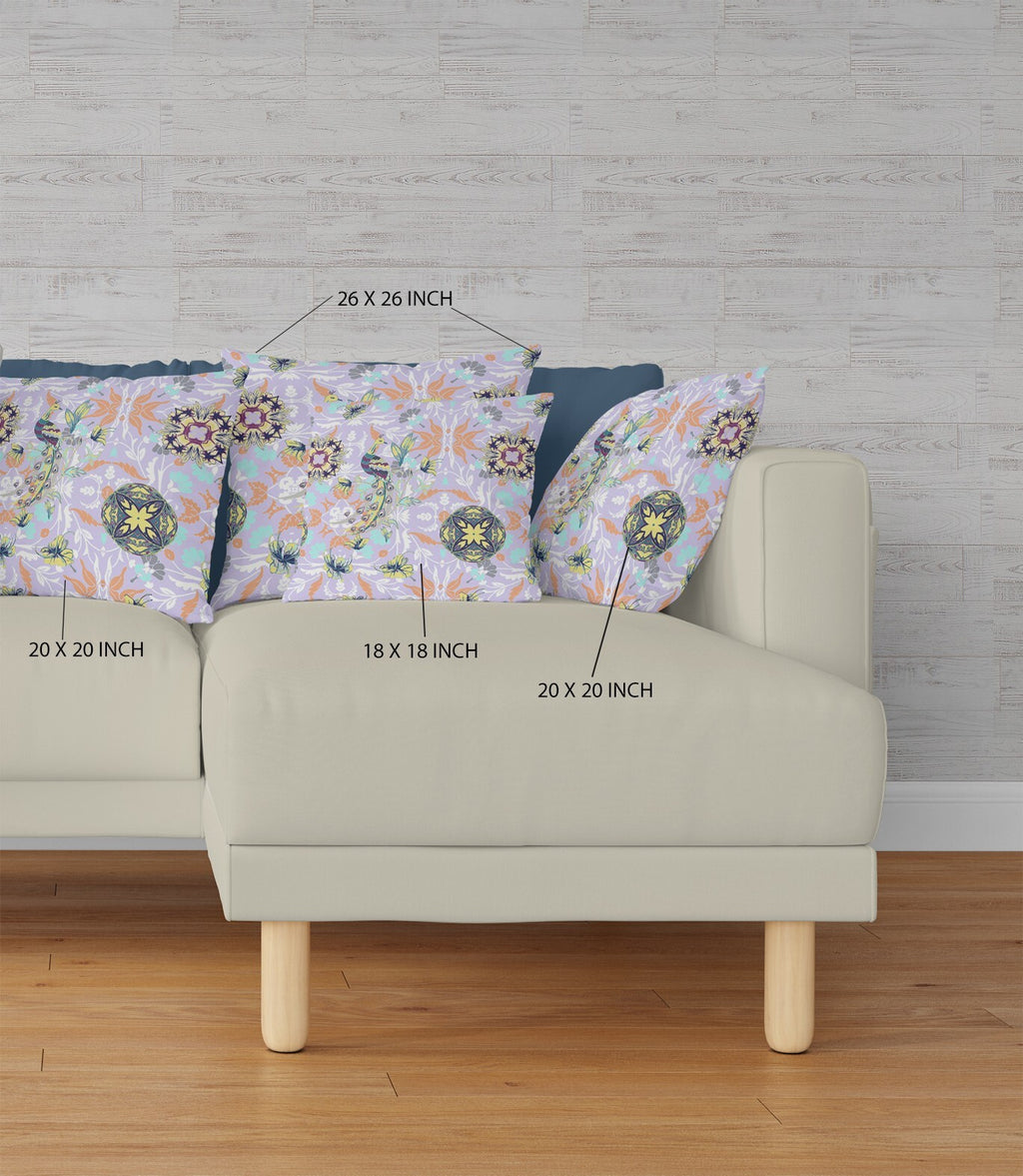 18" X 18" Purple And Yellow Broadcloth Floral Throw Pillow