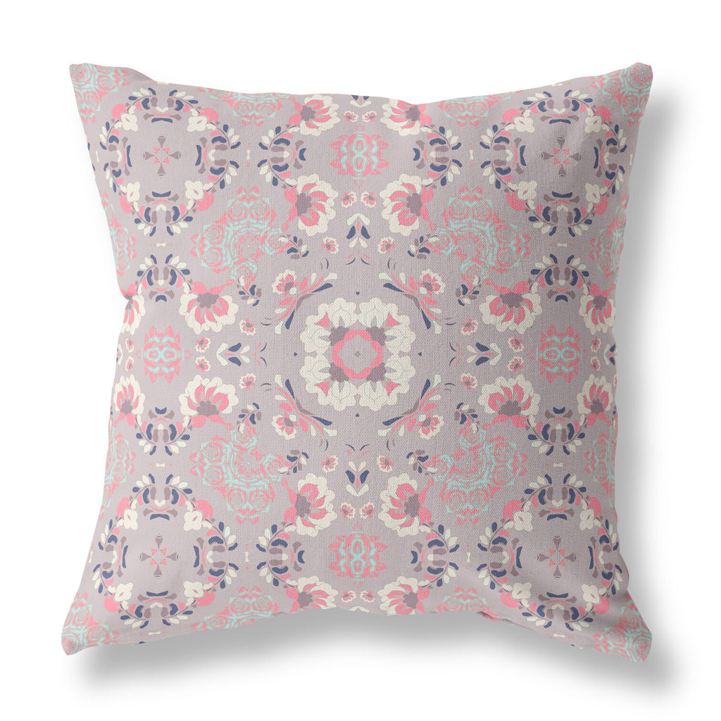 18" X 18" Muted Pink Floral Blown Seam Suede Throw Pillow