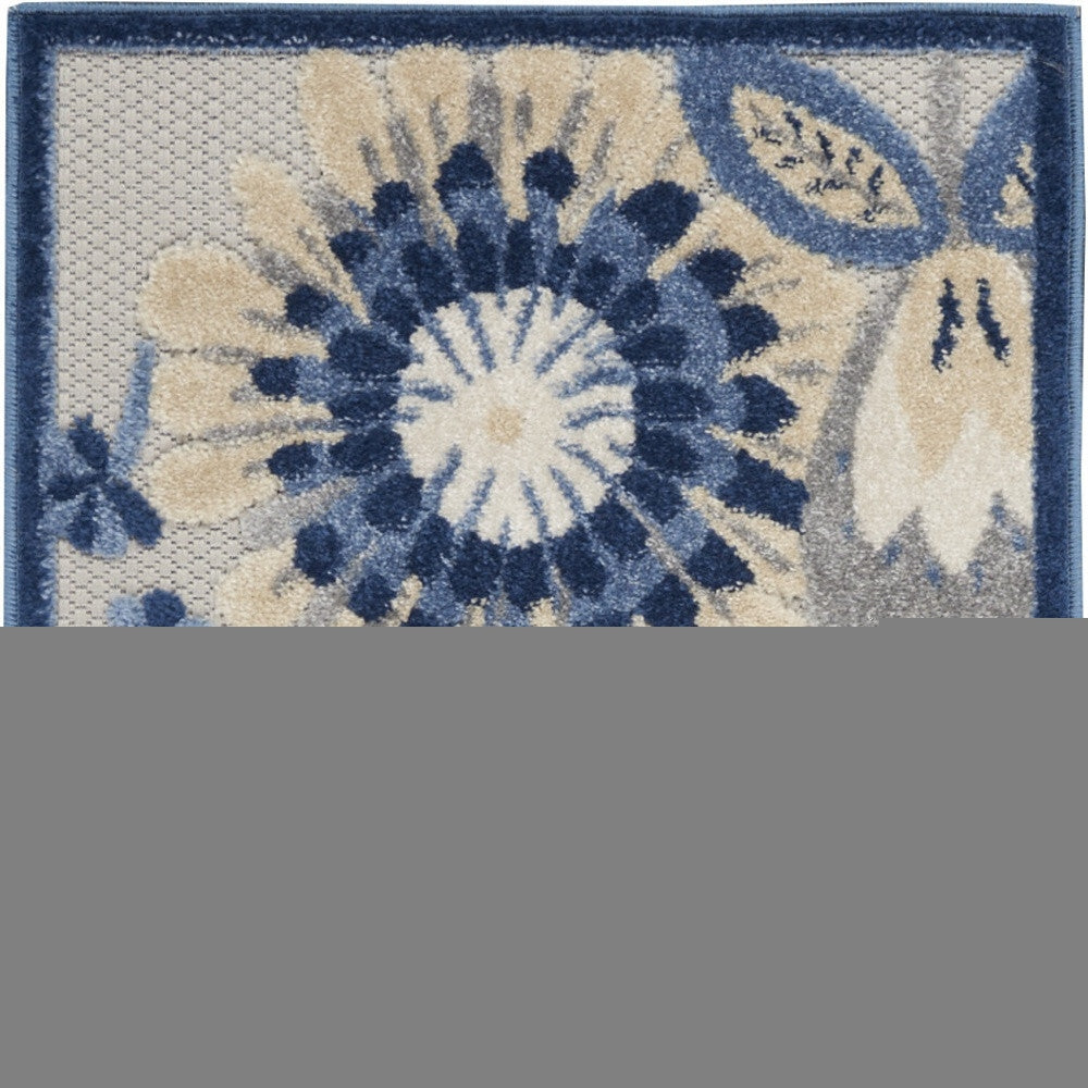 2' X 6' Blue And Grey Floral Non Skid Indoor Outdoor Runner Rug