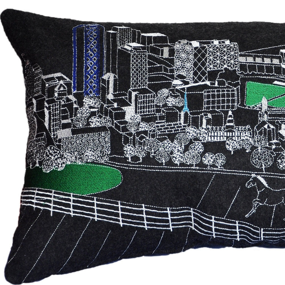 14" X 24" Black Gray and White Hometown Pride Wool Lumbar Throw Pillow