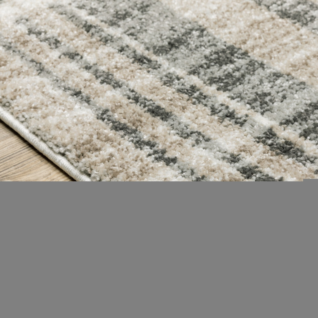 3' X 5' Grey Charcoal Ivory Tan Brown And Beige Geometric Power Loom Stain Resistant Area Rug