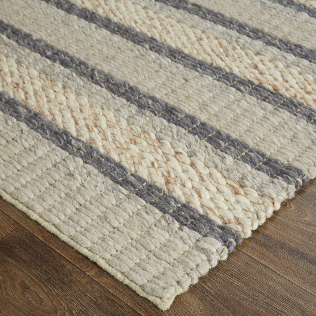 12' X 15' Gray and Ivory Wool Hand Woven Area Rug