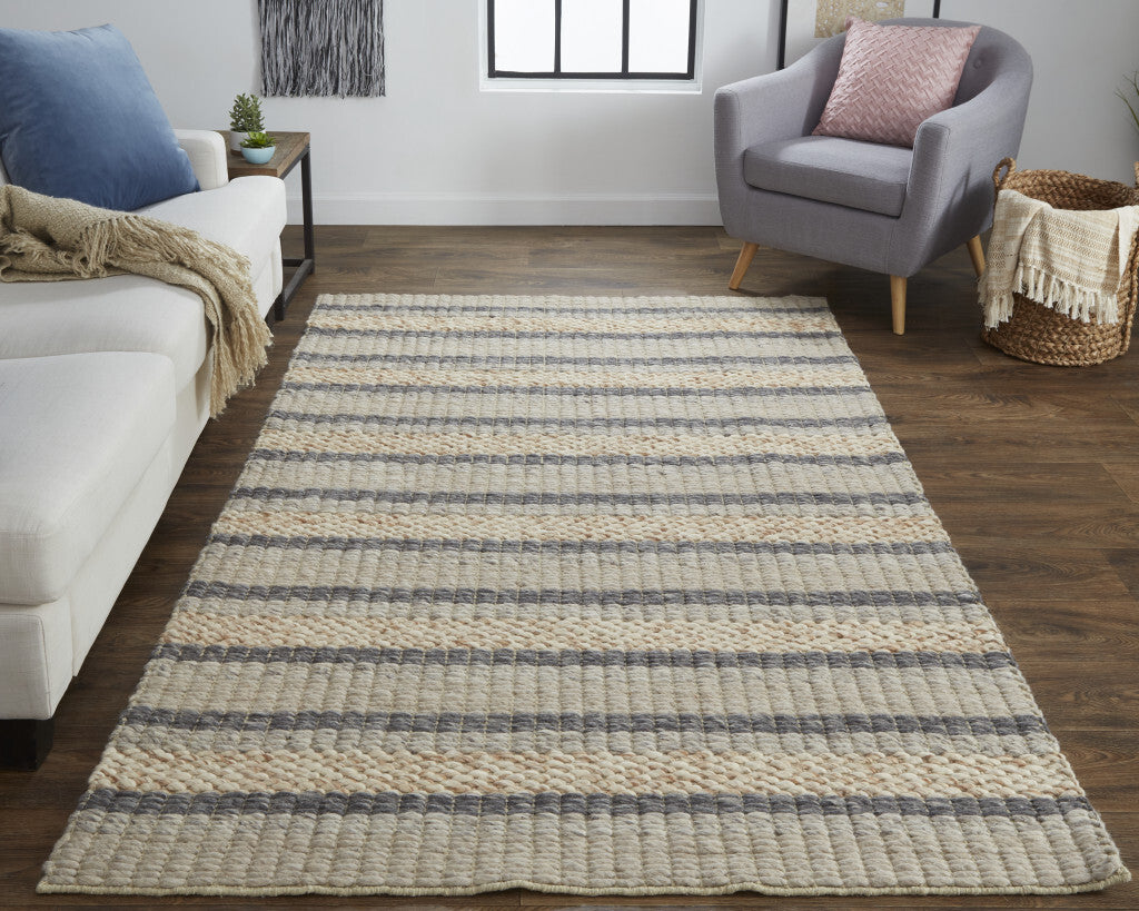 12' X 15' Gray and Ivory Wool Hand Woven Area Rug