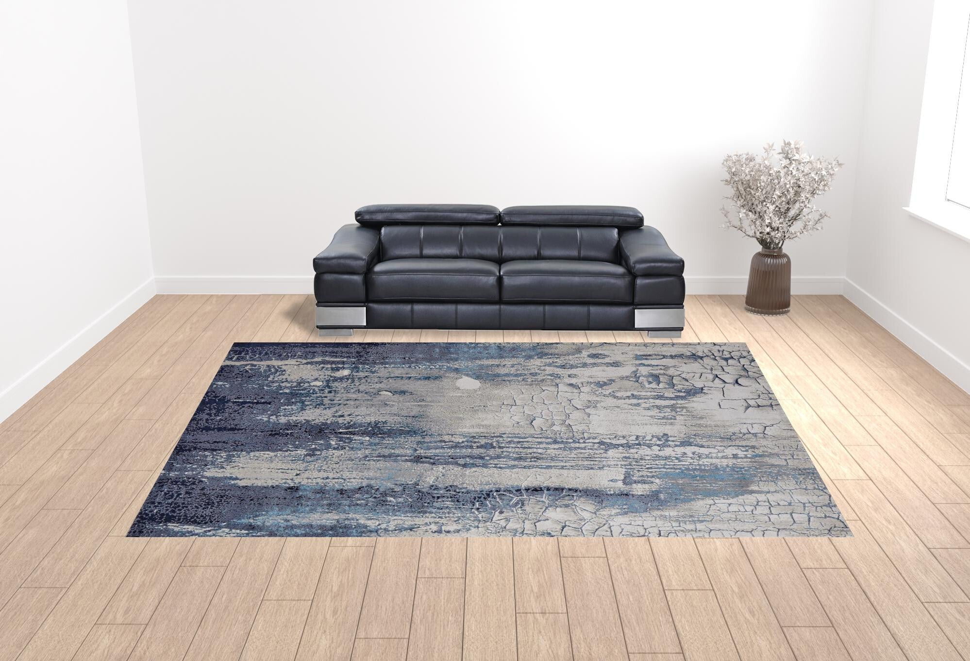 12' X 15' Ivory Blue And Black Abstract Power Loom Distressed Area Rug