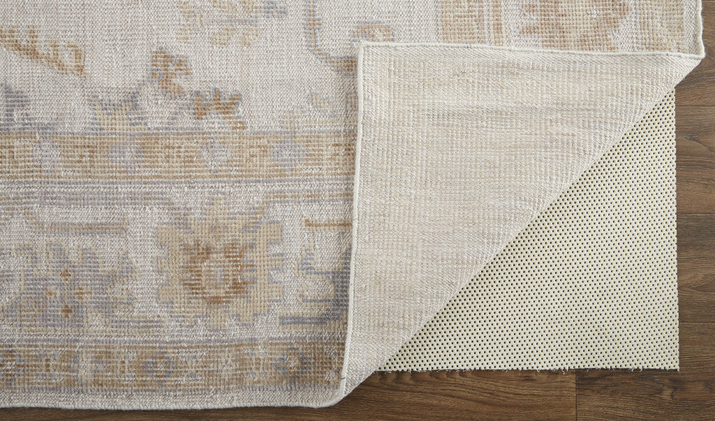 10' X 14' Ivory And Orange Floral Hand Knotted Stain Resistant Area Rug