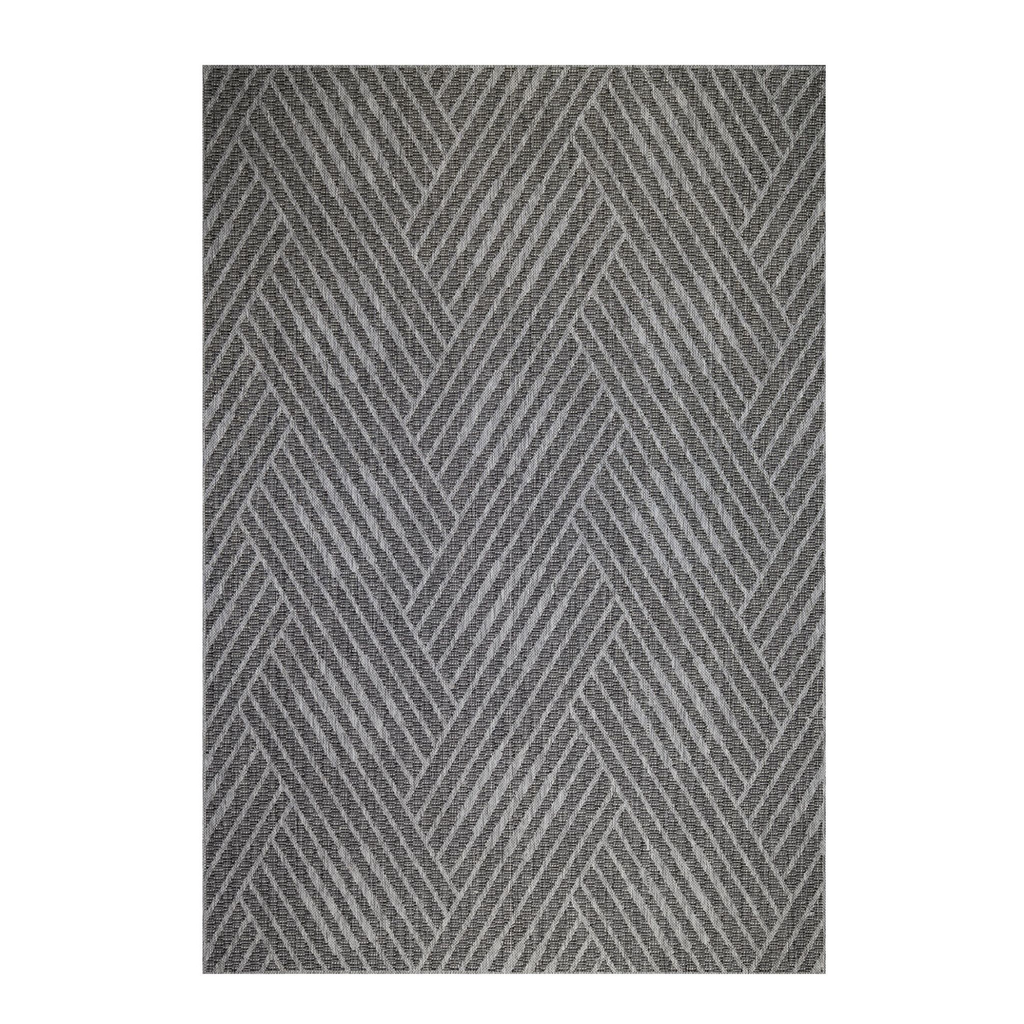 4' X 6' Gray and Blue Geometric Stain Resistant Indoor Outdoor Area Rug