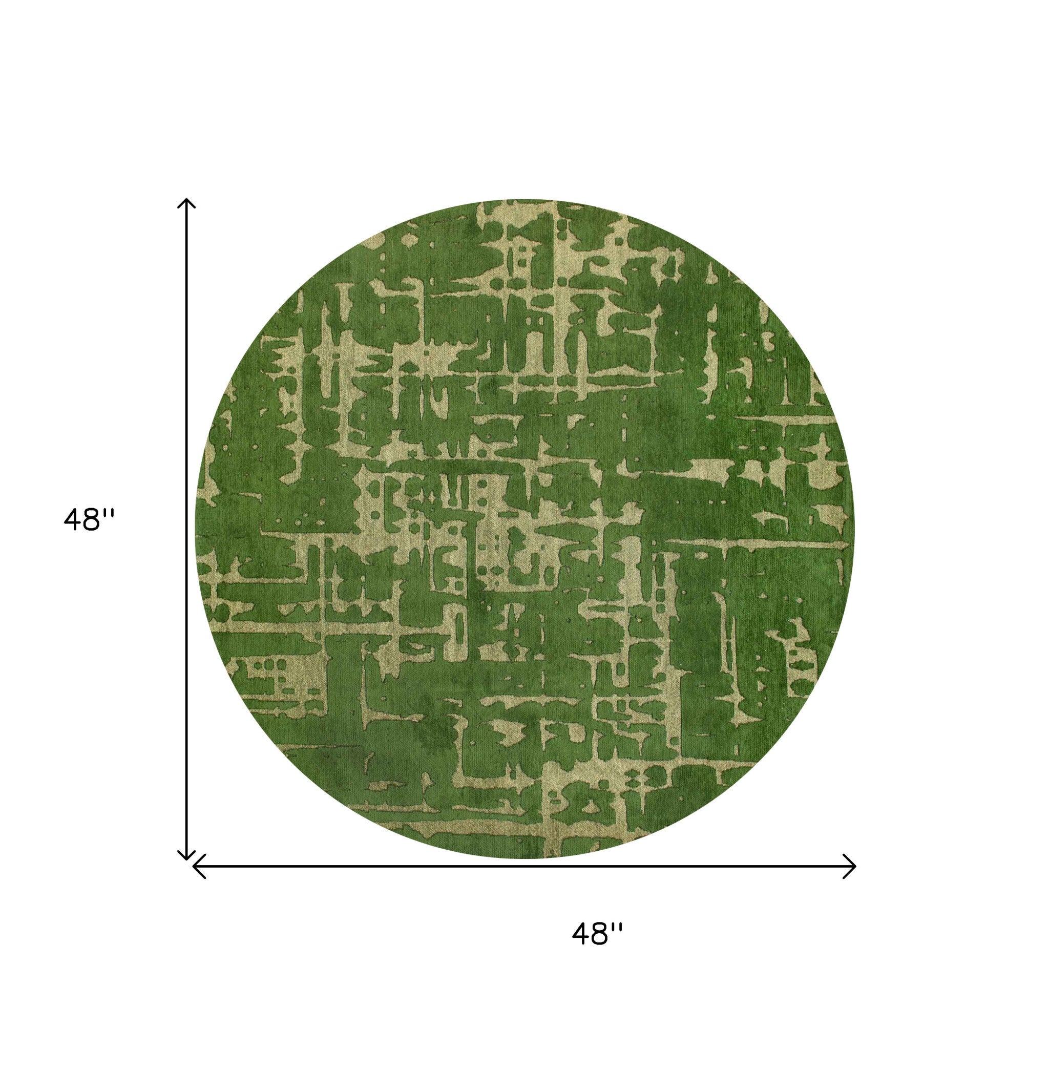 5' Green Round Abstract Non Skid Area Rug