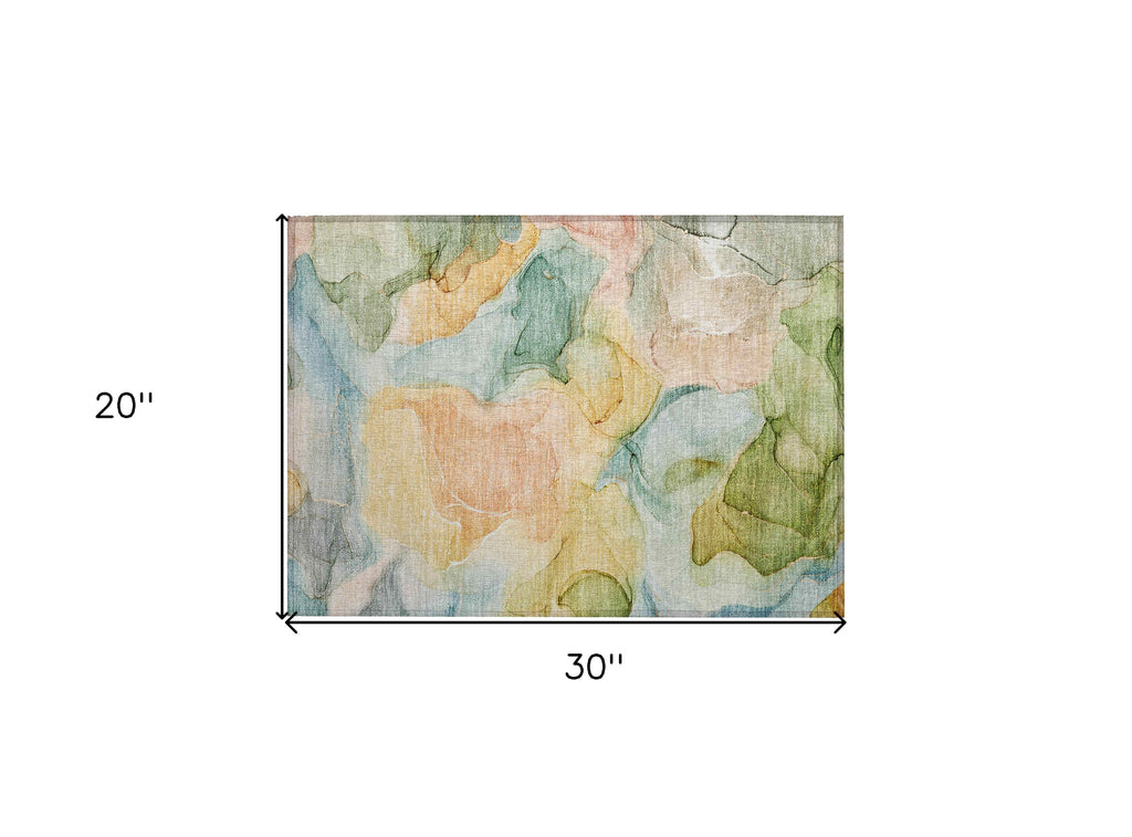 2' X 3' Blue Abstract Washable Non Skid Indoor Outdoor Area Rug